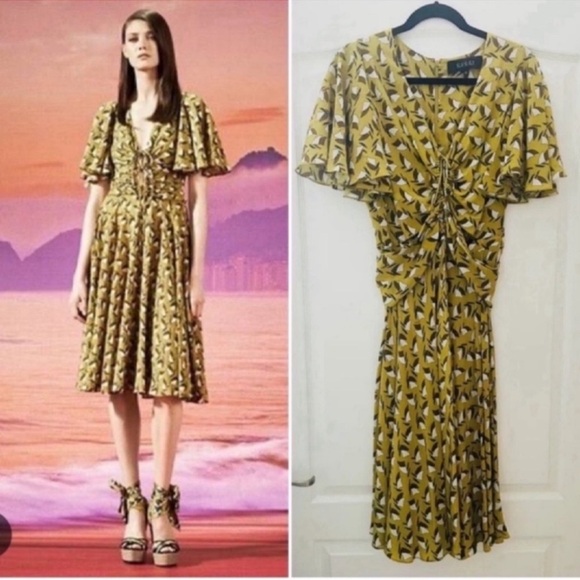 Gucci Mustard and Brown cut out Midi Dress 42 - Picture 1 of 14